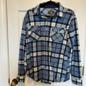 Freedom Foundry Fleece Shirt Mens Blue Plaid Flannel Shacket Button Up Sz MEDIUM
